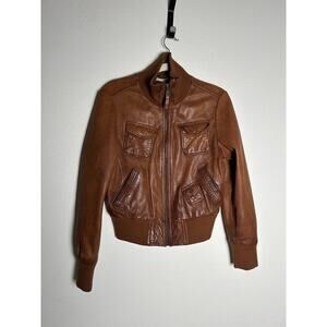 Women's Miss Top Gun Ultra Vintage Bomber Leather Brown Jacket Size Large